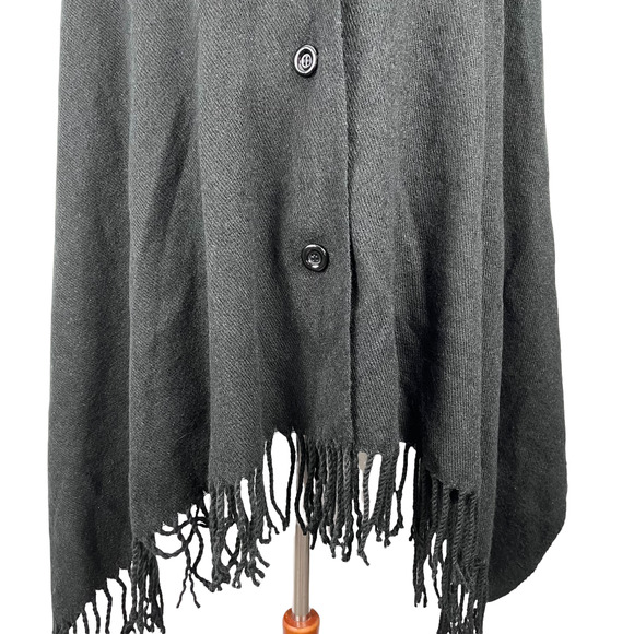 Alpine Swiss Women's Button Up Fringe Cape Long Scarf Shawl, Black, One Size - Picture 4 of 8
